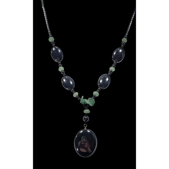 Handmade Hematite And Green Amethyst Beaded Drop Necklace - Picture 2 of 6